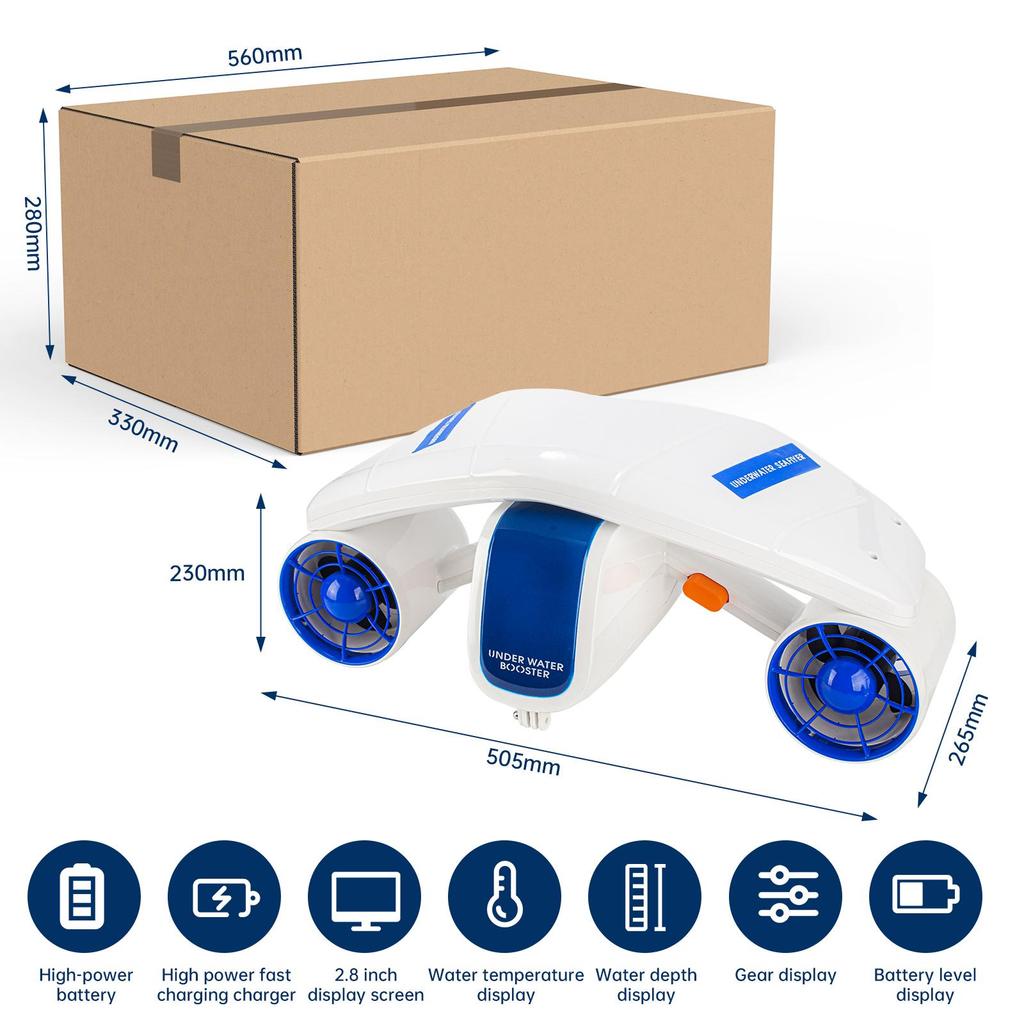 Electric Underwater Diving Scooter Underwater Booster for Snorkeling 7500mAh Battery 20m Depth 1.6m/s Snorkeling Diving