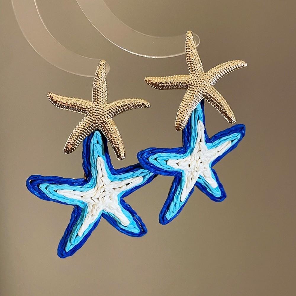 Elegant Starfish Ear Pendant Raffia Grass Star Dangle Earrings Unique Starfish Earrings  Festival
