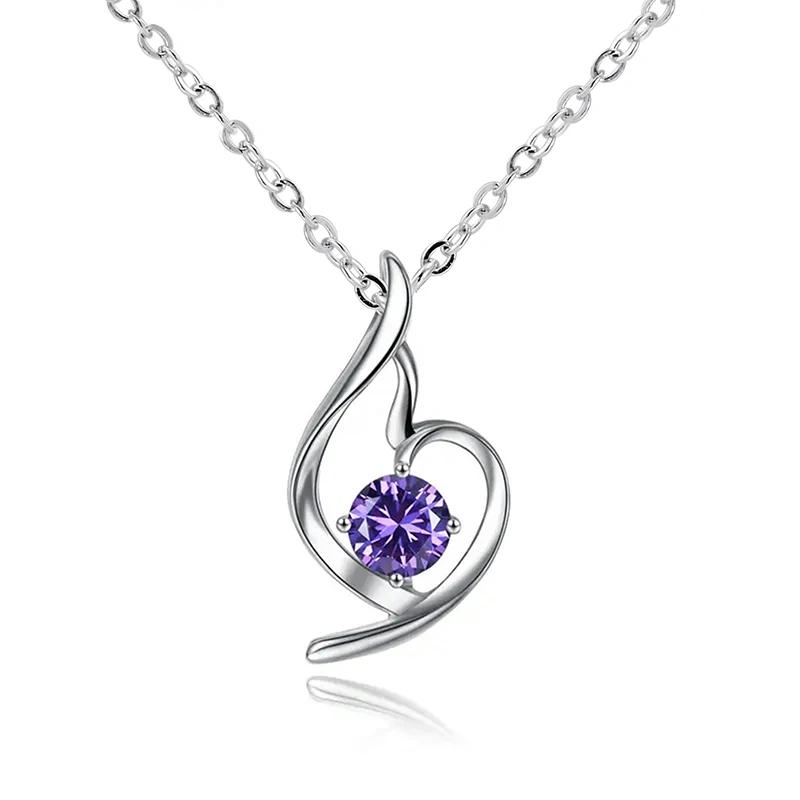 

Huitan Charming Purple Pendant Necklace for Women Temperament Elegant Bridal Wedding Neck Accessories Eternity Jewelry 45cm