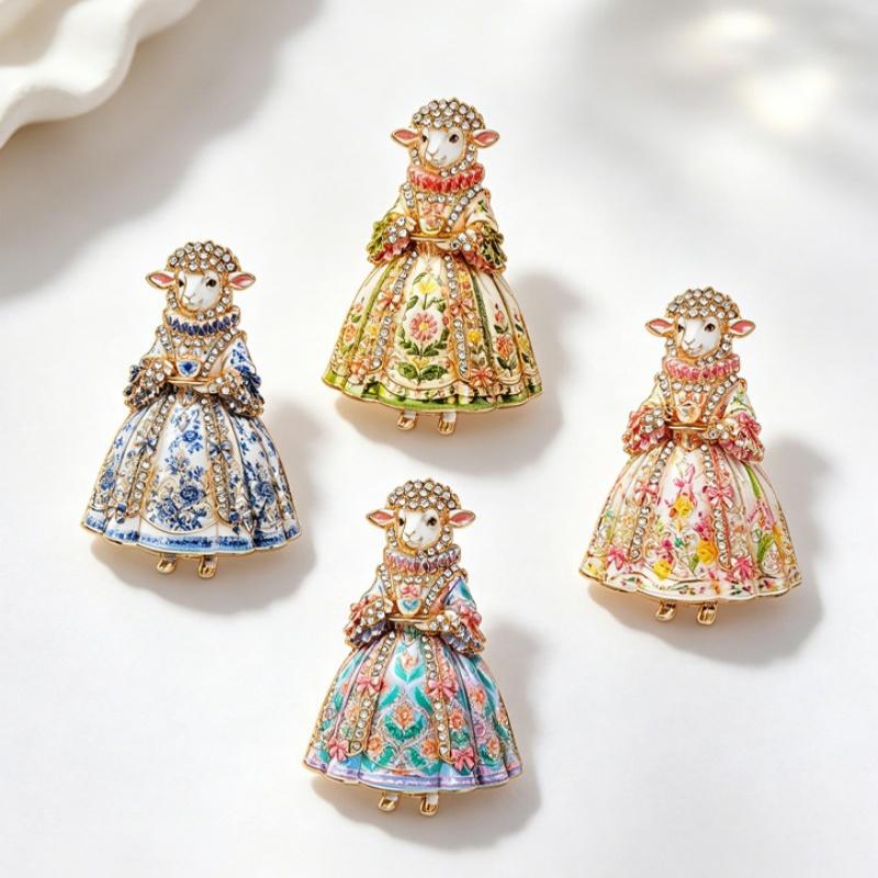 Lovely Rococo Court Sheep Brooches For Women Unisex Rhinestone Year Of The Sheep Animal Party Office Brooch Pin Gift
