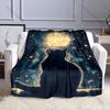 Multiple Sizes Black Cat Gazing At Moon Print Blanket Flannel Material Soft Warm for All Seasons Home Outdoor Camping Picnics RV