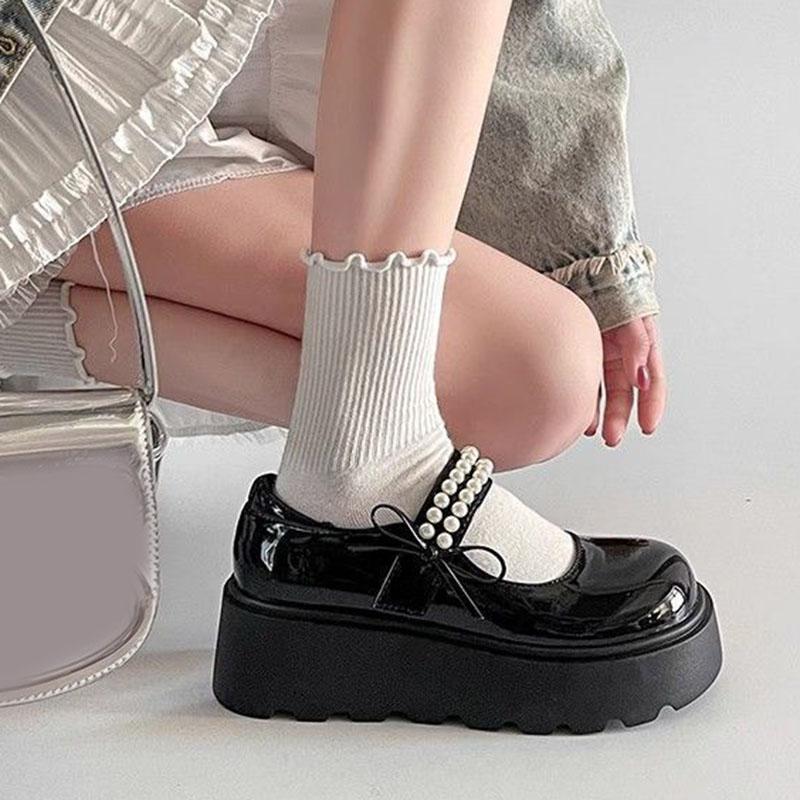 Fashion Pink Thick Bottom Mary Jane Shoes Women Spring Autumn New Sweet Pumps Fashion Pearl Retro Thick High Heel Loafers Women's Shoes