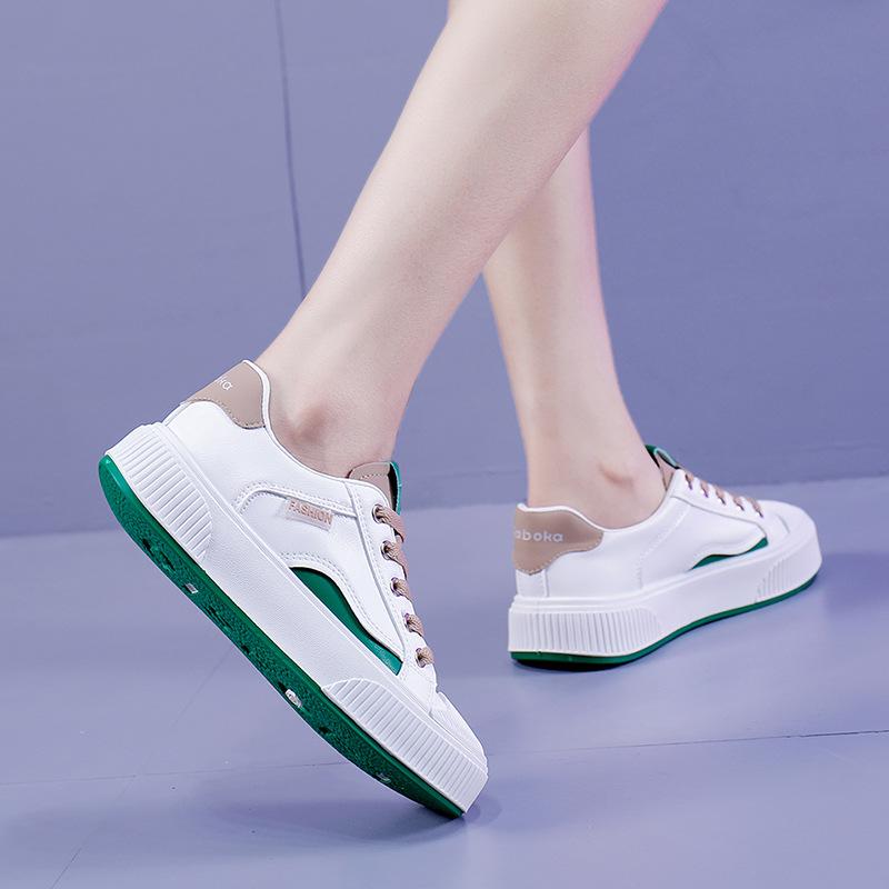Spring New Thick-soled Small White Shoes Female Korean Version of The Microfiber Biscuit Shoes Round Toe Leather Casual Shoes Students