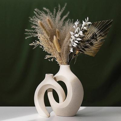 2Pcs/Set Nordic Ceramic White Matte Vase Unique Shape Design Hydroponic Flower Arrangement Ornament Living Room Porch Desktop Decor