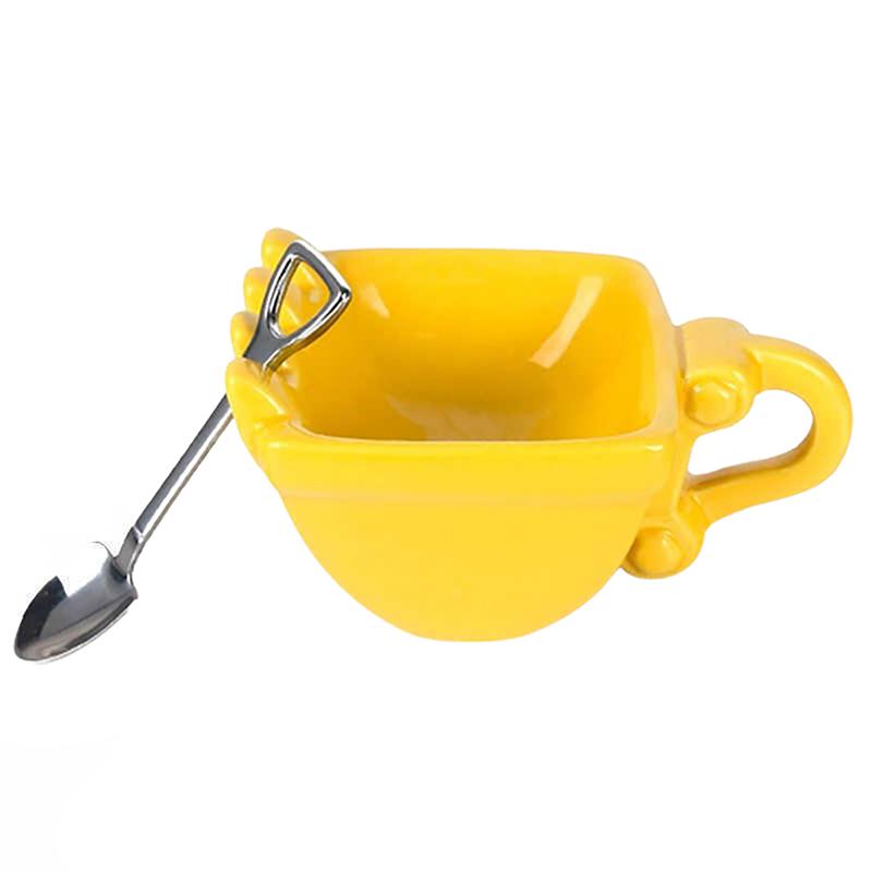 

1Pc Creative 3D Excavator Bucket Model Cafe Coffee Mug With Spade Shovel Spoon Funny Digger Ashtray Cake Container Tea Cup жовтий