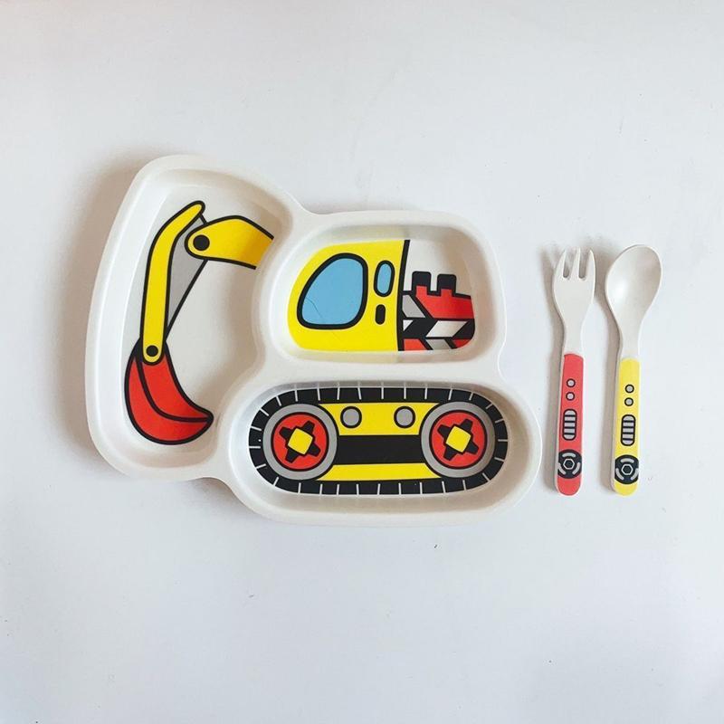 Kids Plates Set, Plate Fork And Spoon 3-Piece Set - Toddler Plates Dinnerware Dinner Dish Set Baby Feeding Divided Plate