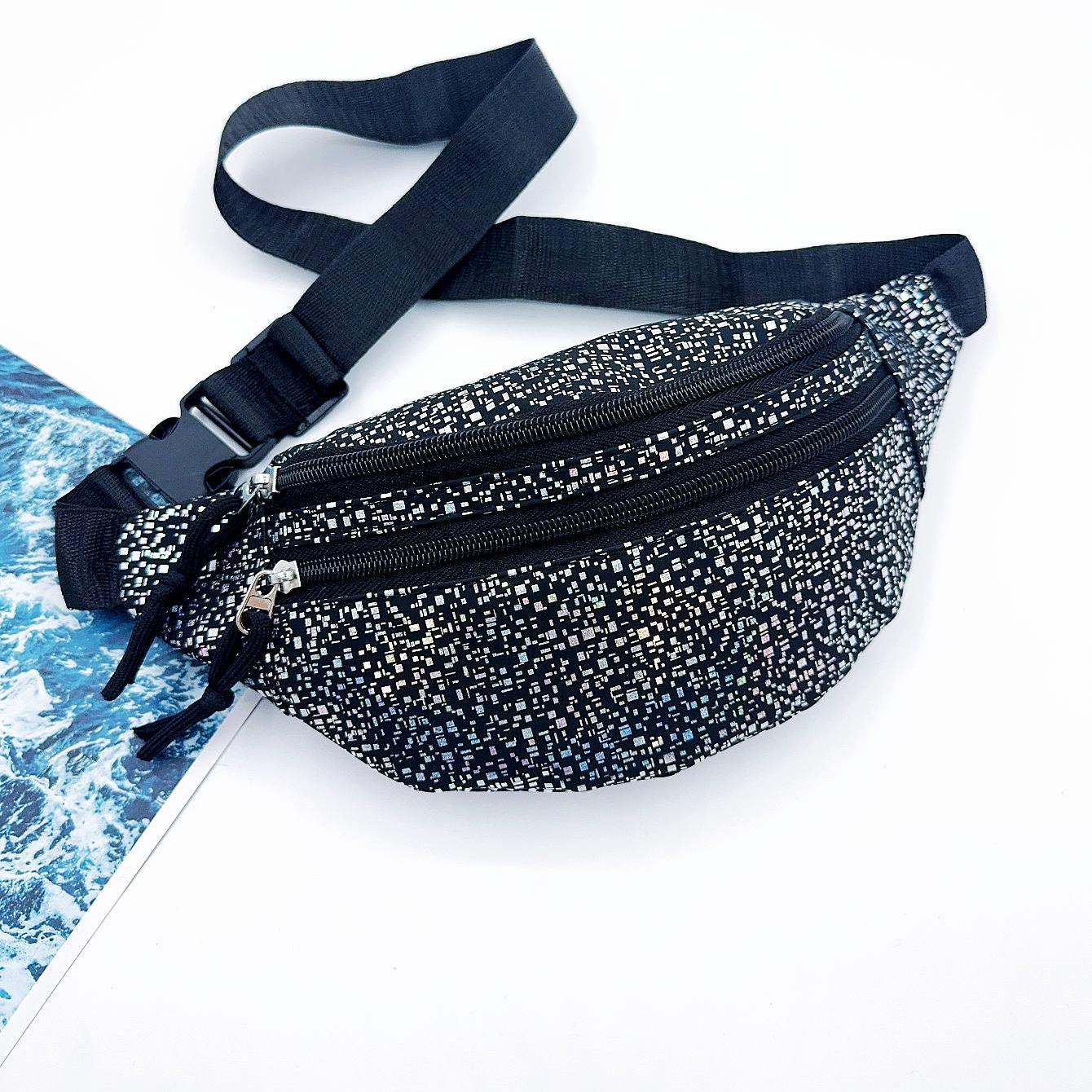 Glitterende Holografische Heuptas Belt Bag voor Vrouwen I Reizen CrossBody Heuptassen voor Vrouwen Mode Taille Pak Bum Bag black