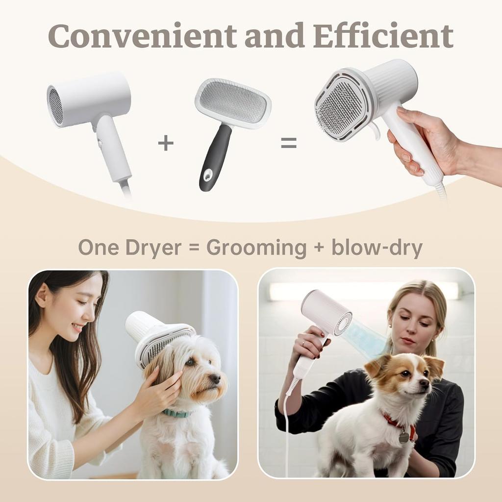 Dog Brush for Shedding, 2in1 Pet Hair Dryer Dog Grooming Brush with Removable Comb, Adjustable Temperature Speed, Portable Brush