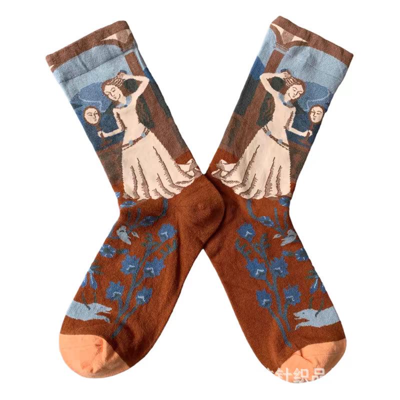 

«Модные французские носки до середины икры с масляной живописью для женщин — художественные и красочные» One size