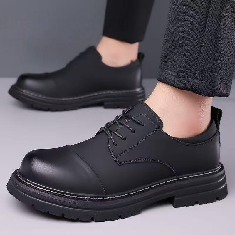 New Spring and Autumn Men's Leather Shoes Business Dress Groom British Office Trendy Men's Shoes Round Head Leather Shoes