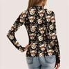 Damska Moda Casual Drukowana Bluzka z Dekoltem w Serek, Długim Rękawem, Zapinana na Guziki