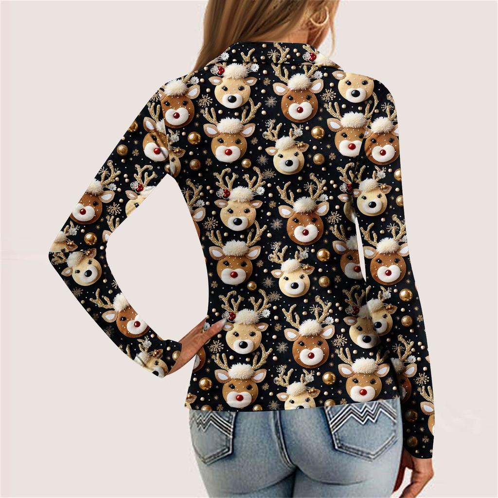 Damska Moda Casual Drukowana Bluzka z Dekoltem w Serek, Długim Rękawem, Zapinana na Guziki