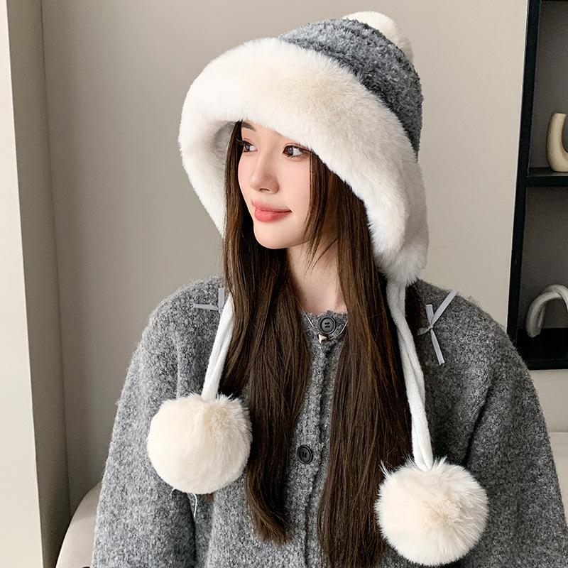 Winter Plush Warm Knitted Hat Color Hairball Hat Thickened Plush Color Wool Hat Women's Hat