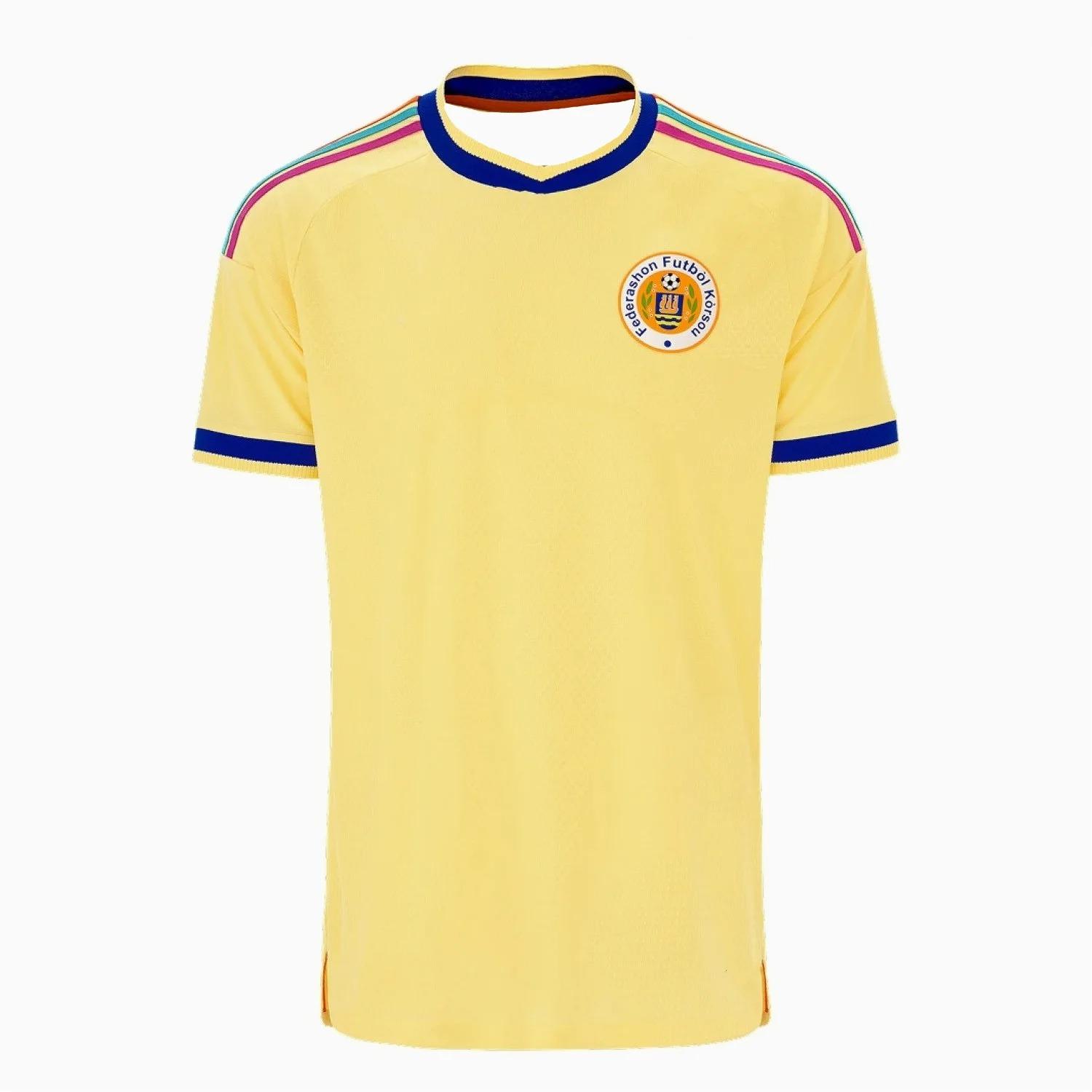 Breathable and Quick-Drying Jersey 2026 Nieuwe Ademende Zomer Heren Fans Federashon Futbol Korsou Curacao Voetbalshirt Voetbalshirt Bleek Geel Top S