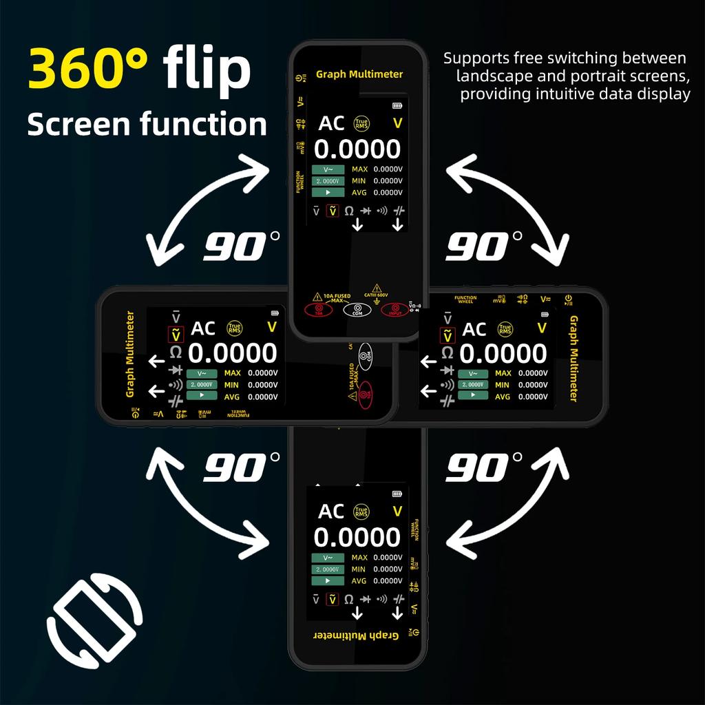 BSIDE Intelligent Digital Multimeter, Voltage Waveform Recording, Temperature Testing, Current, Screen Can Rotated For Display