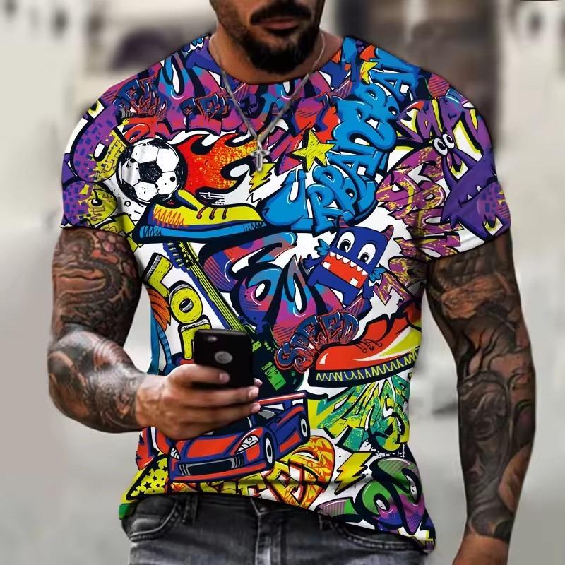 Fun Graffiti Street T-shirt 3D Printed Men's Hip Hop Summer Cool Tee shirt Casual Youth Popular Personality Short Sleeve Top