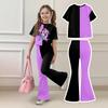 Girls Short Sleeve Graphic Tee And Flare Pants Set With Star Casual Two Piece Outfit For Kids