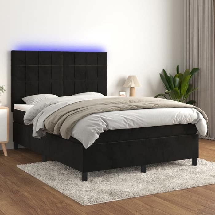 Sommier à lattes - Maison Exclusive - 140x200 cm - Velours Noir - LED Colorée