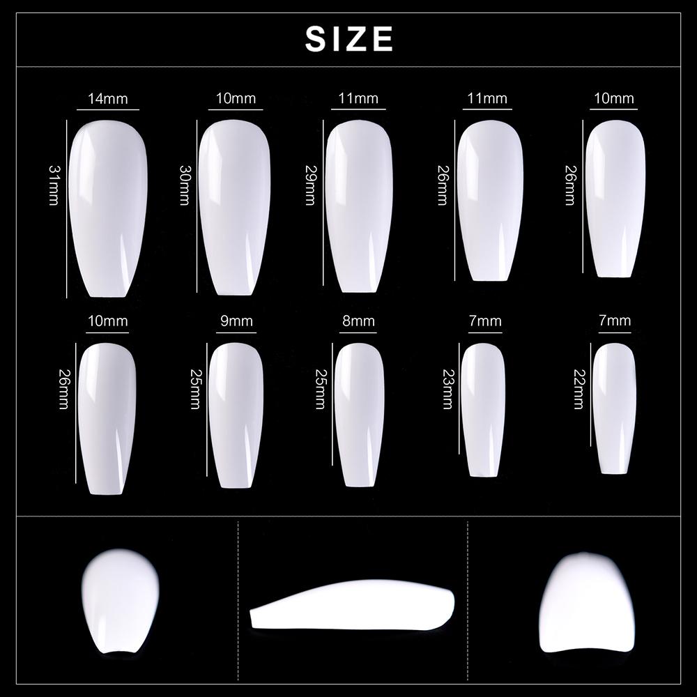kads 500pcs T Shaped No-Crease Full Cover False Nail Tips Fake Nails White Nature Clear Translucent 10 Sizes Nail Art Manicure Tools