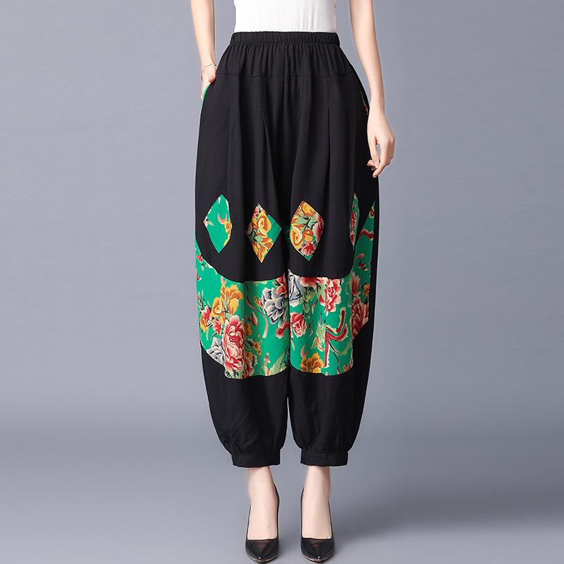 

Широкие шаровары из хлопка и льна в этническом стиле для мам среднего и пожилого возраста XXXL (for 155-175 jin)