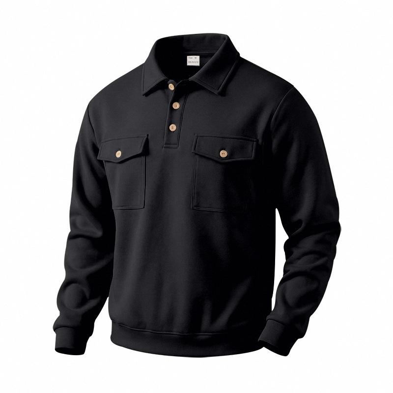 Camisa Polo de Manga Larga Holgada Retro Workwear con Cuello para Ocio al Aire Libre de Hombre de Primavera y Otoño