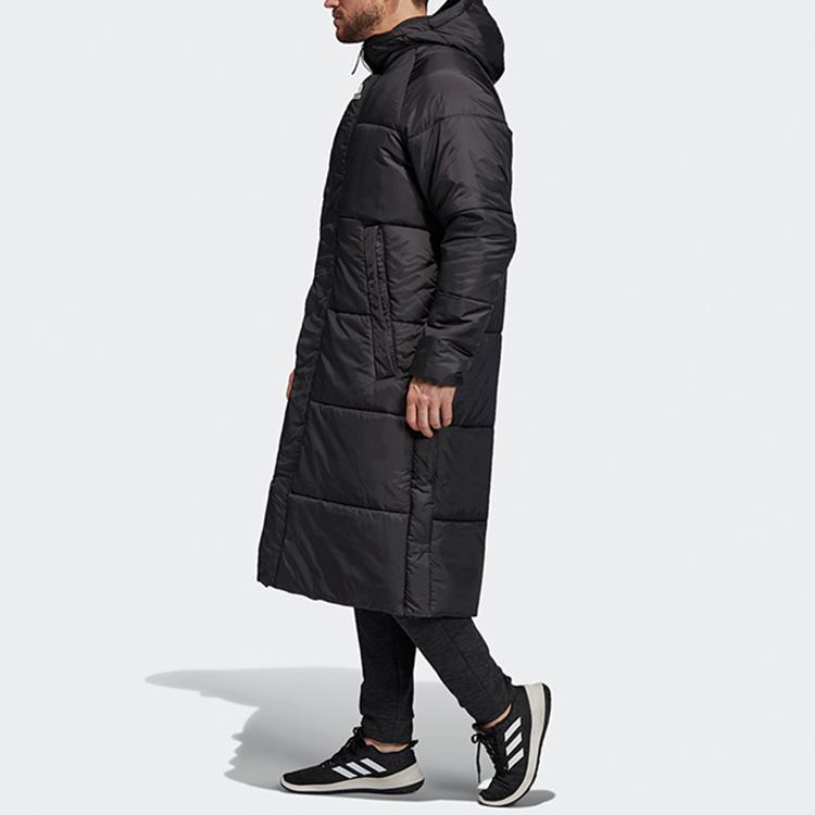 Adidas Long Hooded Padded Jacket Windproof Warm Regular Fit Unisex Black DZ1436