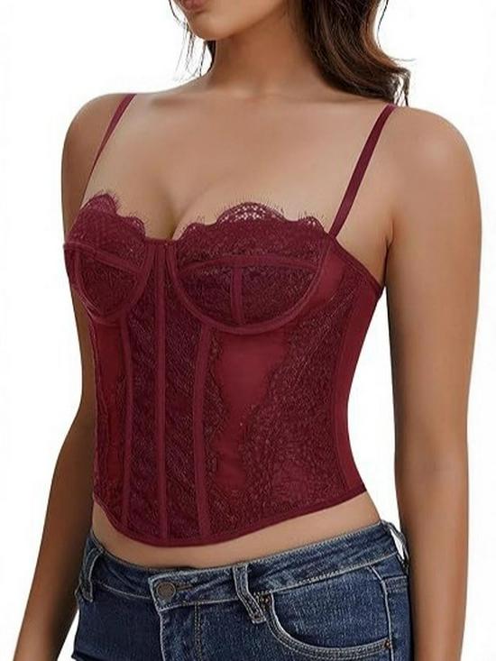 Spicy Girl Eyelash Lace Trim Slim Fishbone Corset Camisole