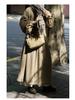 In-Stock Khaki Corduroy Puff Sleeve Dress for Autumn/Winter - Loose Fit, Long Sleeve, Literary Style
