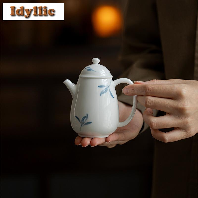 180ml Hand-painted White Porcelain Orchid Teapot Handmade Tea Infuser Pot Tea Brewing Kettle With Strainer Drinkware Gift Craft