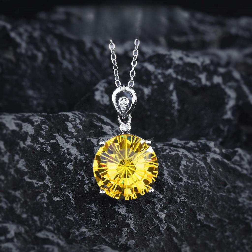 10 Carat Citrine Open Ring Colored Treasure Pendant Yellow Diamond Earrings