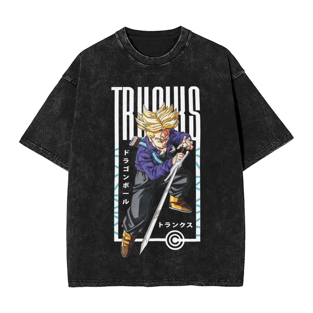 Summer Dragon Ball Retro Washed Cotton T-Shirt Men Oversized Vegeta Print Unisex Short Sleeve Streetwear