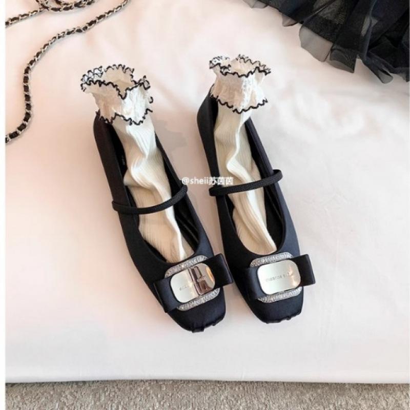 

Diamond Buckle Silk Satin Mary Jane Ballet Flats Dinner Shoes Women 34 чорний