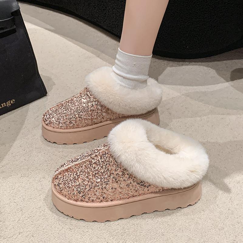 Aphixta Sequine Upper Warm Snow Boots Furry Plush Lining Ankle Boots Women Winter Ankle Boot Zip Shoe Botas Mujer Botines Size43