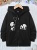 Kids Zip Up Hoodie Boys Girls Black Panda Print Fall Winter Sweatshirt Cute Cartoon Casual Long Sleeve Jacket Top Outfit Toddler