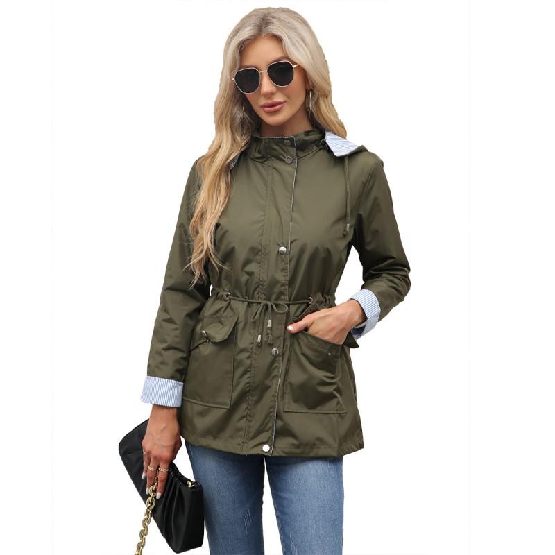 Womens Detachable Hooded Windbreaker Coat Lightweight Rain Jacket Winter Urban Casual Wear