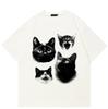 Retro Halftone Cat Faces Print 100% Cotton Short Sleeve Tee