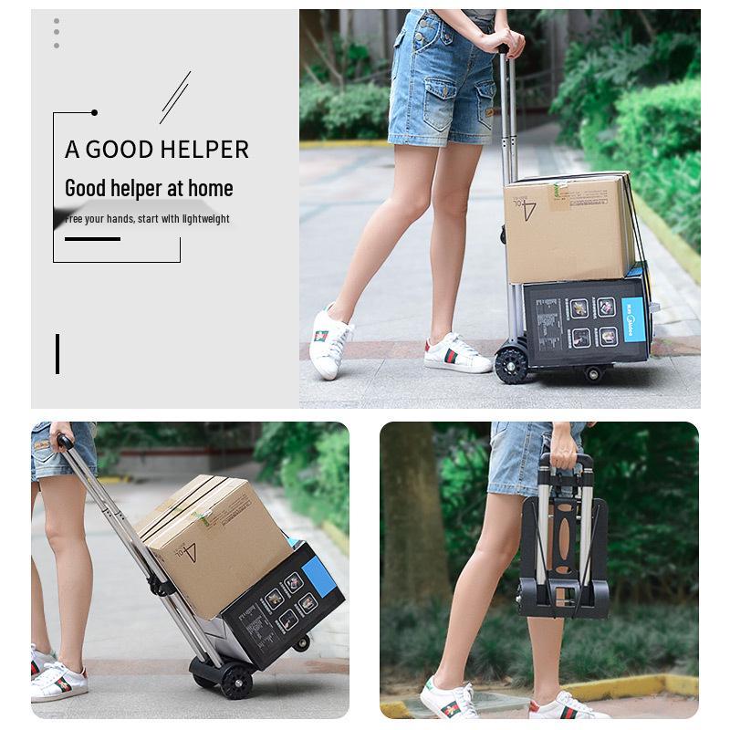 Foldable Grocery Cart with Sturdy Aluminum Pull Rod, Durable Wheels, Lightweight Hand Trolley for Cargo and Luggage
