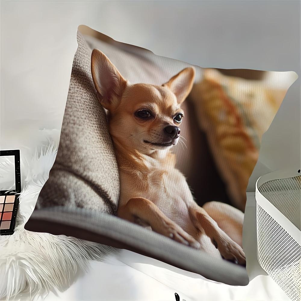 1 Stuk Hondenliefhebber Woonkamer Kussenhoes, Polyester 2D Dubbelzijdig Bedrukt, Realistisch Chihuahua Kussen, Perfect Cadeau Voor Chihuahua