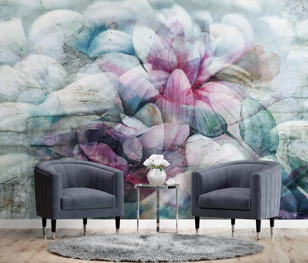 Wallpaper Pastel Leaves - Watercolour Abstraction On Concrete