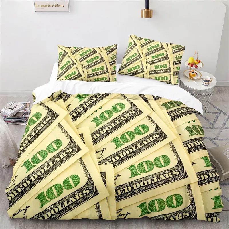 Gelddruck Bettbezug King/Queen Größe, Dollar-Scheine mit dem Porträt von Ben Franklin, Dekoratives 2/3-teiliges Polyester-Bettwäscheset