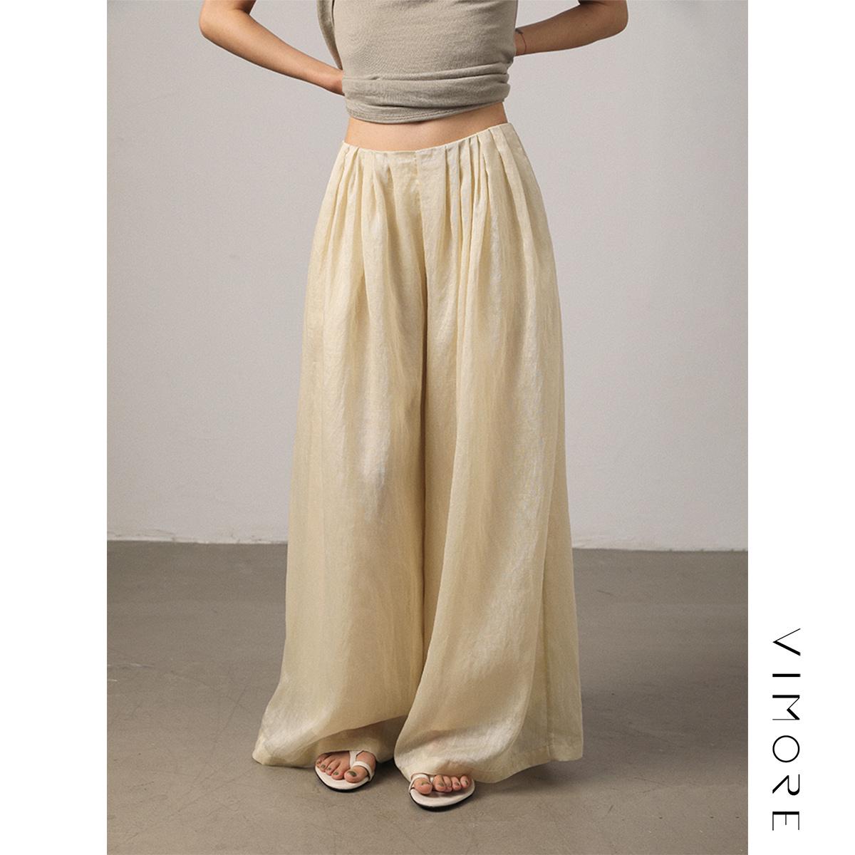 Light and Shadow Tencel Linen Wide-Leg Pants Medium жёлтый