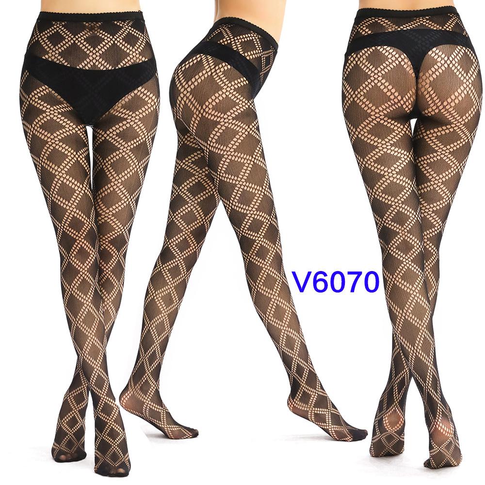 Warp Knitted Seamless Trend Jacquard Fishing Net Socks, Little Love Tiger Pattern Grid Black Stockings