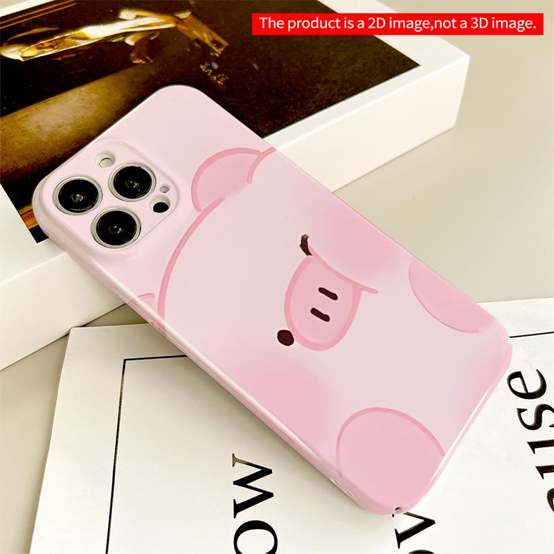 2DFlat Pink Piggy Soft Pastel Phone Case All inclusive film hard iPhone case, compatible with iPhone 18 Pro Max 17 16 15 14 13 12 11