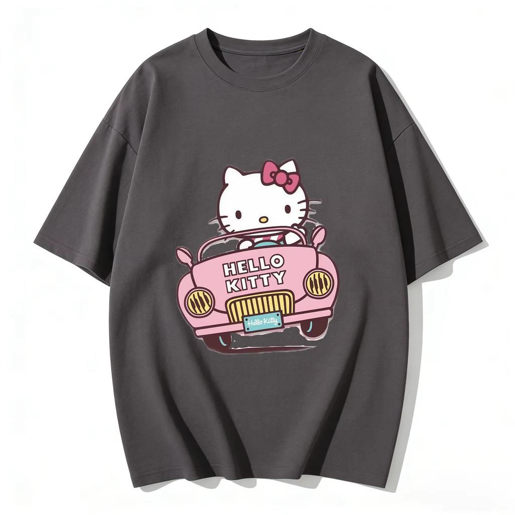 2026 Summer Hello Kitty Cartoon Printed Short Sleeve Pure Comfortable Summer Loose Tshirt for Women