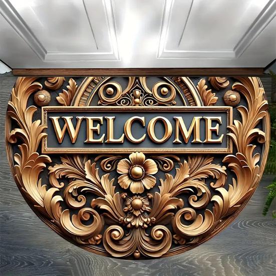 Floor Mat Semi-Circular Design 3D Illusion Rug Non-Slip Decorative Door Mat Entryway Living Room Bedroom Fade-Resistant Area Rug