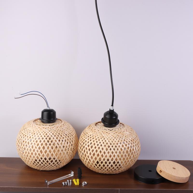 Bamboo Lampshade Ceiling Pendant Lamp Hanging Lamp Handmade Rattan Light Fixture For Restaurant Dining Room Indoor Lighting