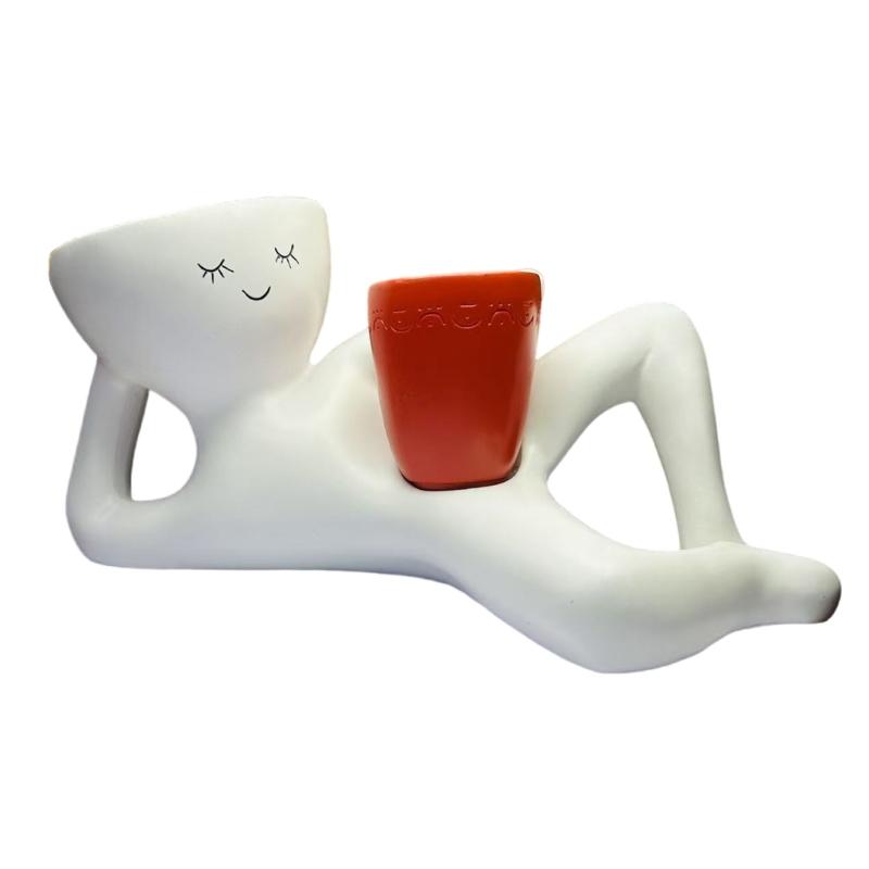 

Artistic Small Flower Pot with Lazy Man Design Succulents Plant Holder Modern Desktop Decors For Indoor Plant Workspaces красный