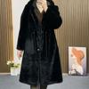 Black Long with Rope Hat, Gold Mink Jacket, Imitation Mink Environmentally Friendly Fur Coat, Hooded and Thickened.