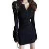 Elegant Black Long-Sleeve Slip Dress: Slim-Fit, Bodycon, Perfect for Spring and Autumn