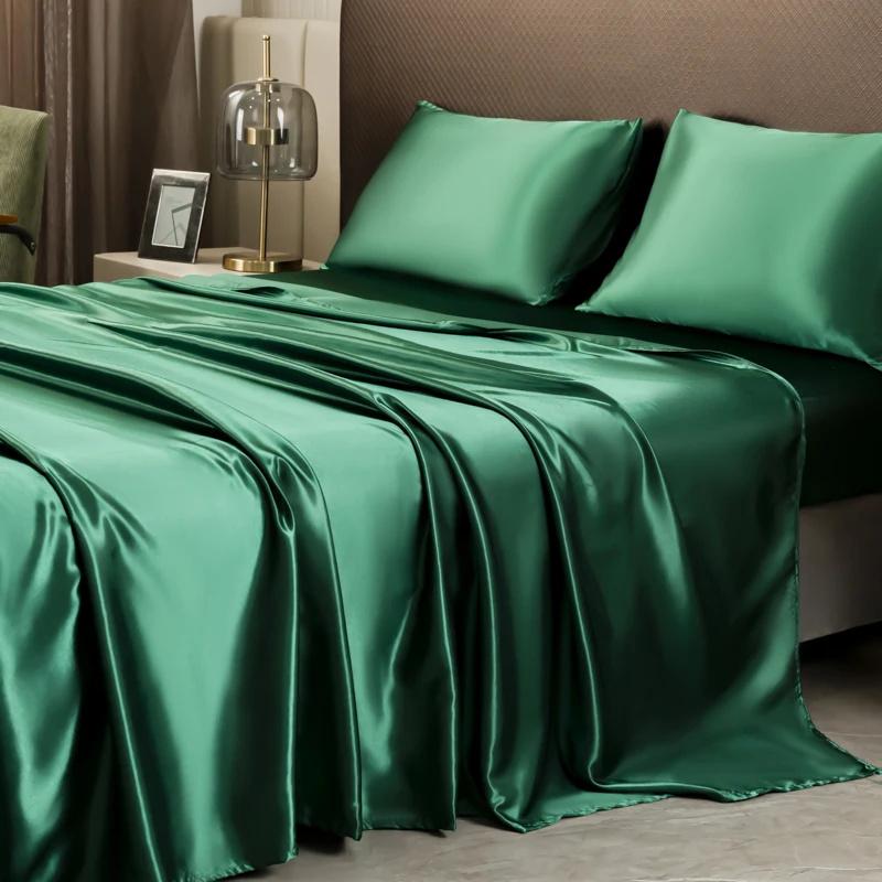 Satin Sheet and Pillowcase Set Smooth Bed Sheet Sets for Summer Satin Silk Flat Sheet With Pillowcase Includes Flat Sheet